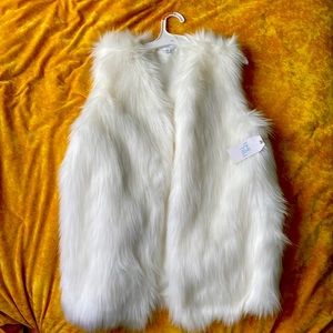 White Faux fur vest